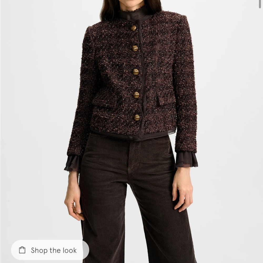 2025 Authentic Veronica Beard Audrina Metallic Jacket in Dark Currant $948